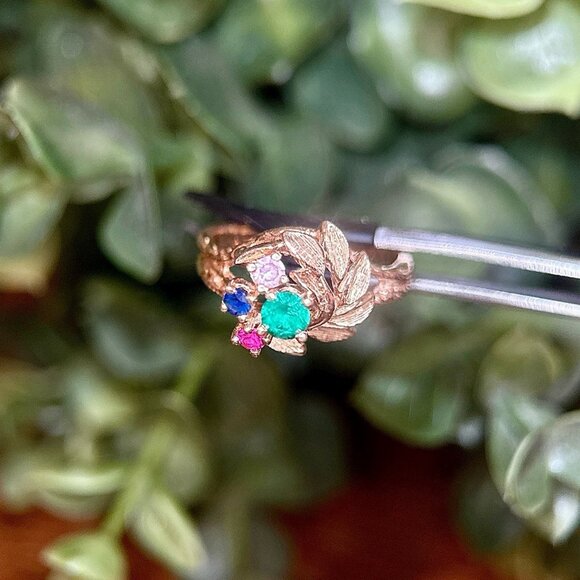 10K Gold 4-Gemstones Ring - Picture 4 of 12